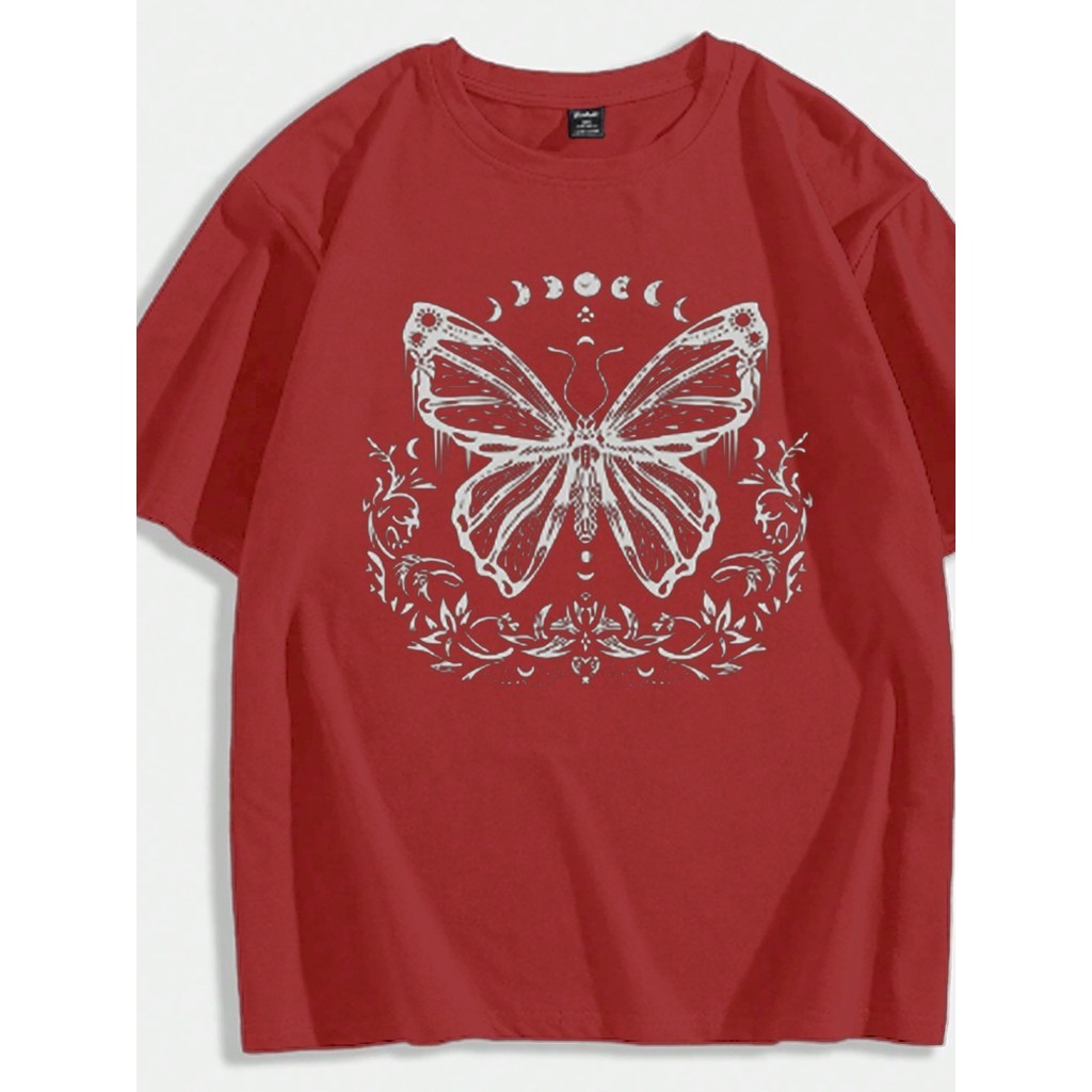 Camiseta Streetwear Unissex Estilosa Estampada Borboleta Natureza Fases Lua Blusa Oversized