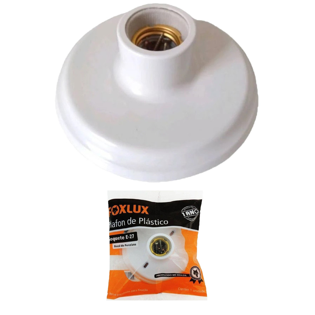 Kit 2 Plafons de Plástico Foxlux com Bocal de Porcelana E27 | resistência e durabilidade em Oferta na Shopee
