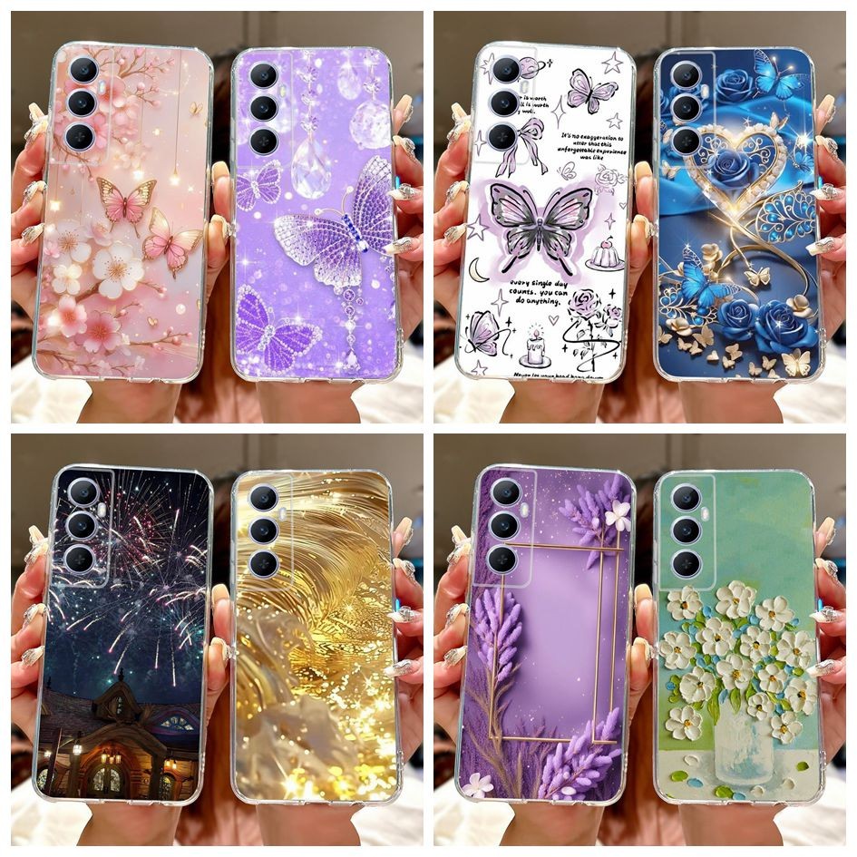 Para Realme C65 4G Caso 2025 Nova Moda Flor Borboleta Silicone Macio Claro TPU De Telefone RealmeC65 RMX3910 C 65 Protet em Oferta na Shopee