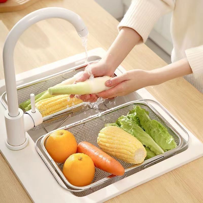 Escorredor de Pia Aço Inox Peneira Alça Retrátil Fruteira Alimentos Frutas e Legumes WL- 2...