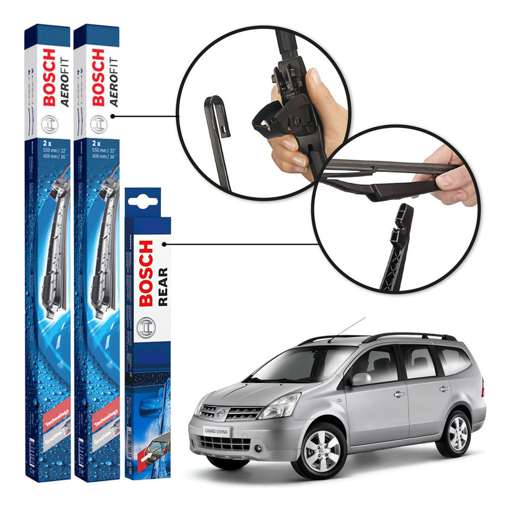 Kit 3 Palhetas Dianteiras Aerofit + Traseira REAR Original Bosch Nissan Grand Livina 2009 A 2014 em Oferta na Shopee