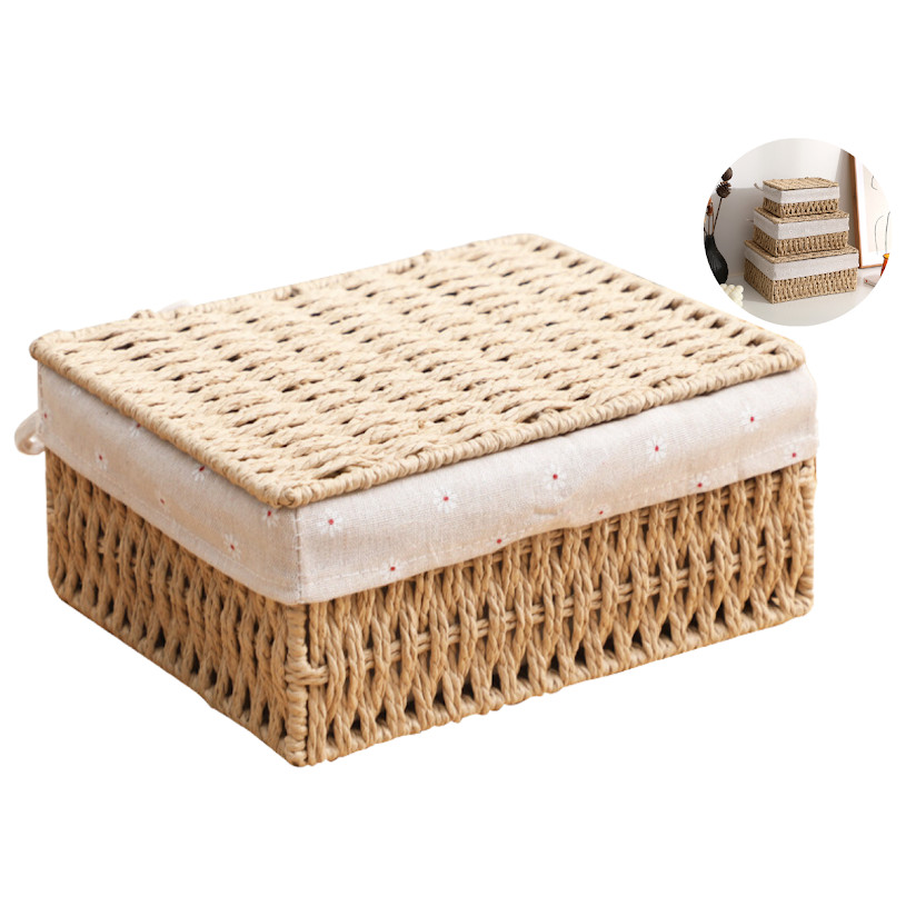 Cesto Decorativo Organizador Em Fibra Natural C/ Forro De Algodão Multiuso Organização Porta Objetos
