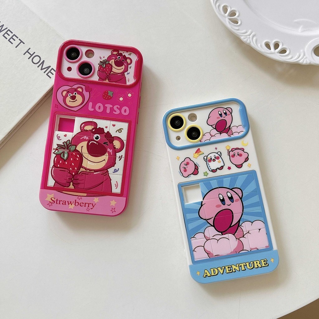 Divertido Quebra-Cabeça Urso De Morango Kirby Cartoon Compatível Para iPhone 15 14 13 12 Pro Max Creative Phone Case Cover TPU Transparente Silicone Macio À Prova De Choque Caixa De Proteção Total