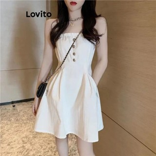 Lovito Vestido Casual Simples Com Botões Para Mulheres LNA42232