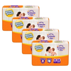 Kit 4 Fraldas Pom Pom Derma Protek Mega M com 48un cada