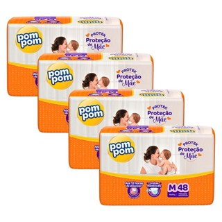 Kit 4 Fraldas Pom Pom Derma Protek Mega M com 48un cada em Oferta na Shopee