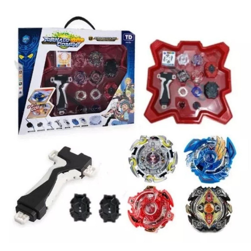 Maleta 4 em 2 Beyblade Metal Burst + 2 Lançadores + Grip + Super Arena de Batalha