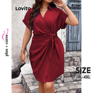 Lovito Vestido Feminino Plus Size Curvo Elegante Com Amarração Simples LBL08204