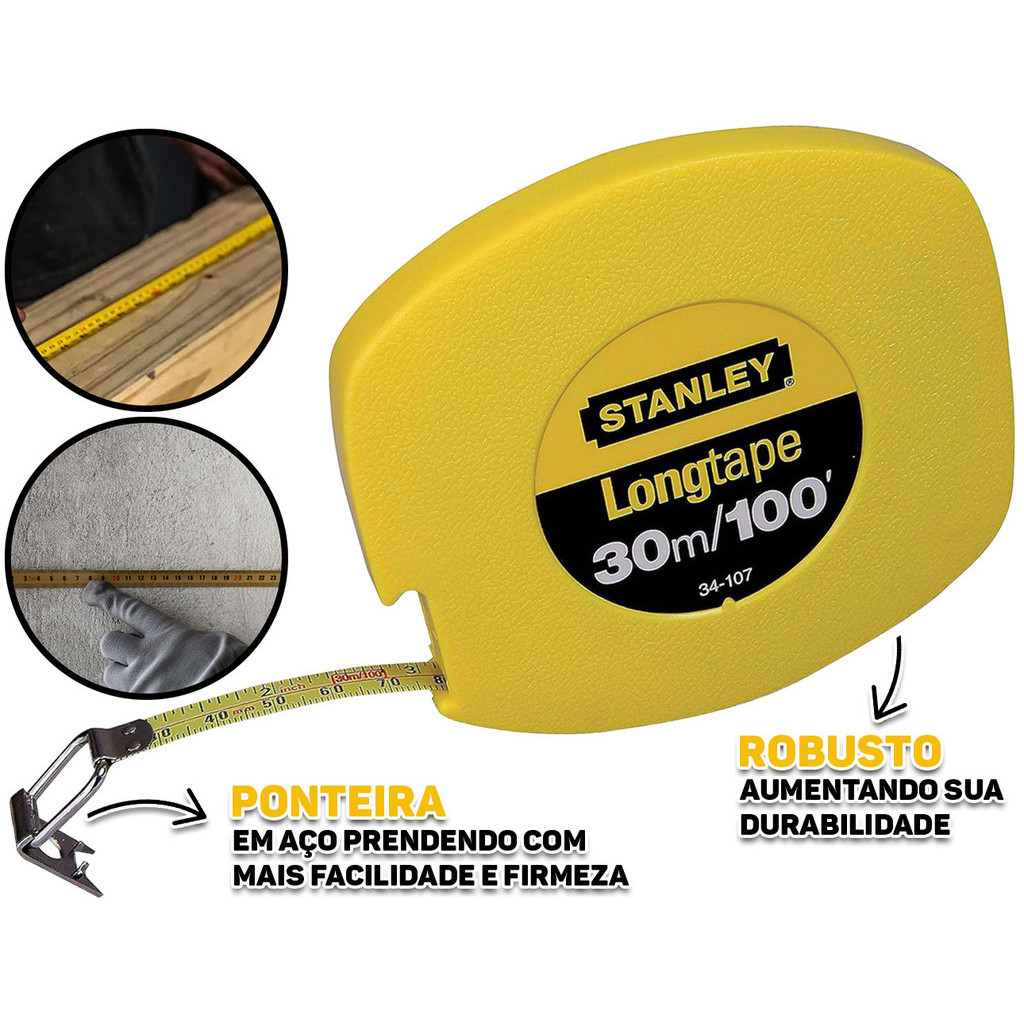 Trena Longa Para Carpintaria Construção Marcenaria Multiuso Profissional 30 Metros Stanley