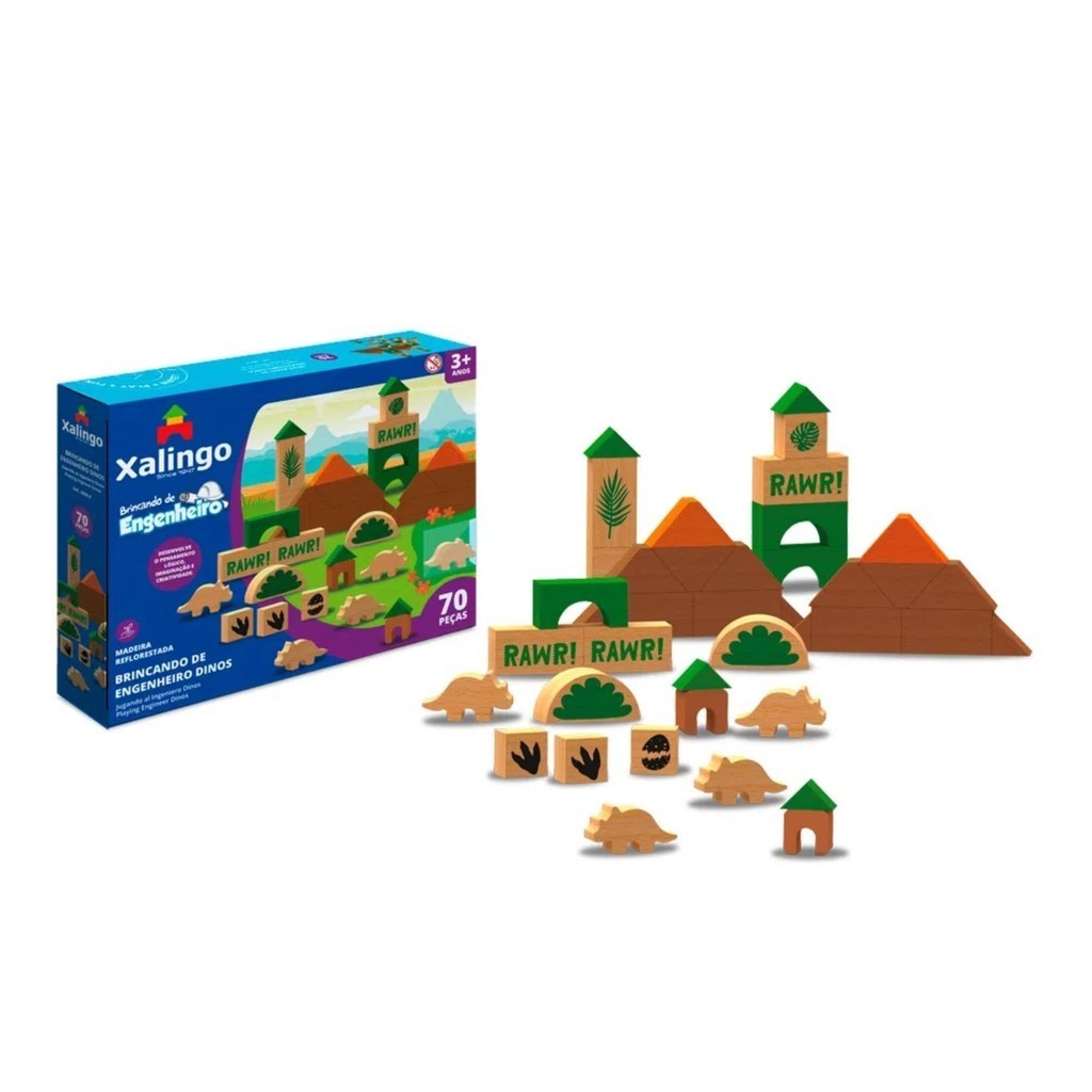 Brincando de Engenheiro Blocos de Encaixar Dinossauros 70 Peças para Crianças a Partir de 3 Anos Xalingo - 17709 em Oferta na Shopee