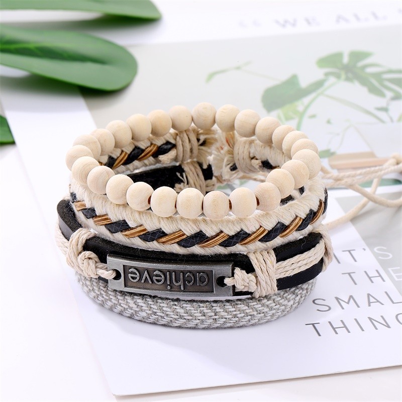 Fashion Beads Leather Wrap Bracelet Set Pulseiras De Embrulho De Contas Homens Novo Design Múltiplas Mãos Trançadas Festa Jóias Presentes — imagem 2 de 2