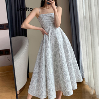 Lovito Vestido Plissado Floral Elegante Para Mulheres LNL36120 (Cinza Claro)
