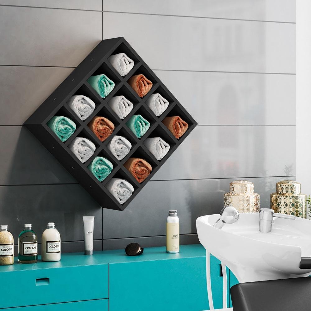 Nicho de Parede Porta Toalha Para Salão Barbearia 16 Divisões Preto - AJL Móveis em Oferta na Shopee