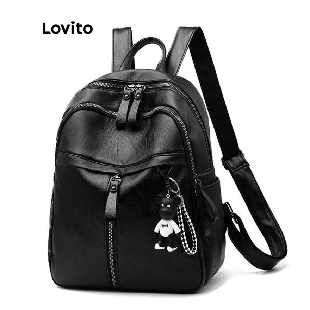 Lovito Mochila de Alta Capacidade com Zíper para Mulheres LNA09180 (Preto)