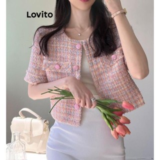 Lovito Casaco Casual Com Bolso Falso Frontal Com Botão Liso Para Mulheres LNA44291