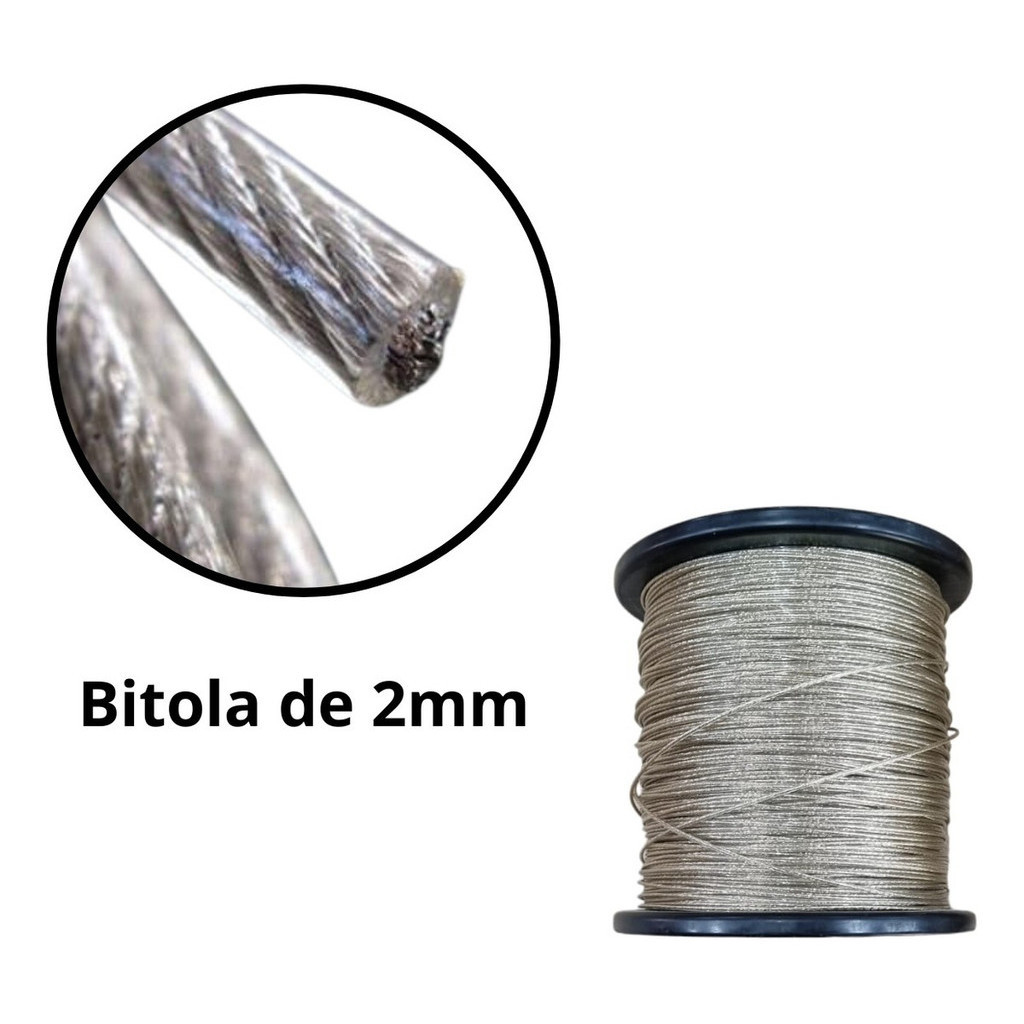 Bobina 100 Metros Cabo Aço Revestido 2mm Para Varal em Oferta na Shopee