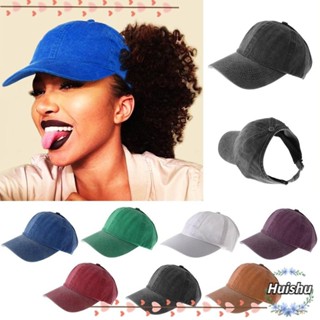 HS Verão Boné Messy Bun Ponytail Exterior Hip Hop Bonés Femininos De Beisebol Algodão Lavado Moda Ajustável Meio-Empty Top Visor Solar Chapéu/Multicolorido