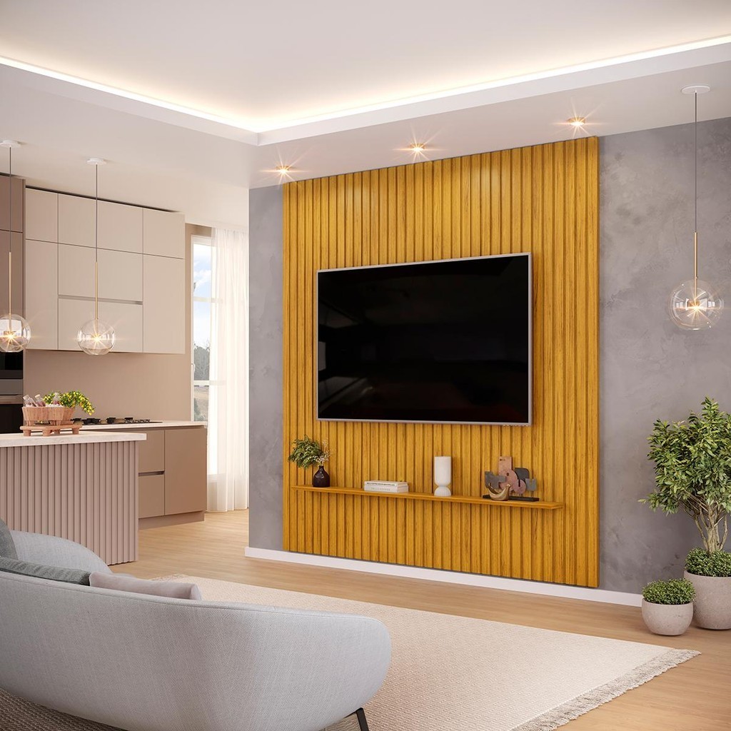 Painel para TV até 75 Polegadas Ripado DJ Móveis Trento 223 Cedro em Oferta na Shopee