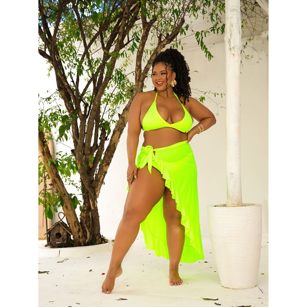 Kit Saida Saia de Praia Pareo Plus Size + Conjunto Biquini Asa Delta em Oferta na Shopee