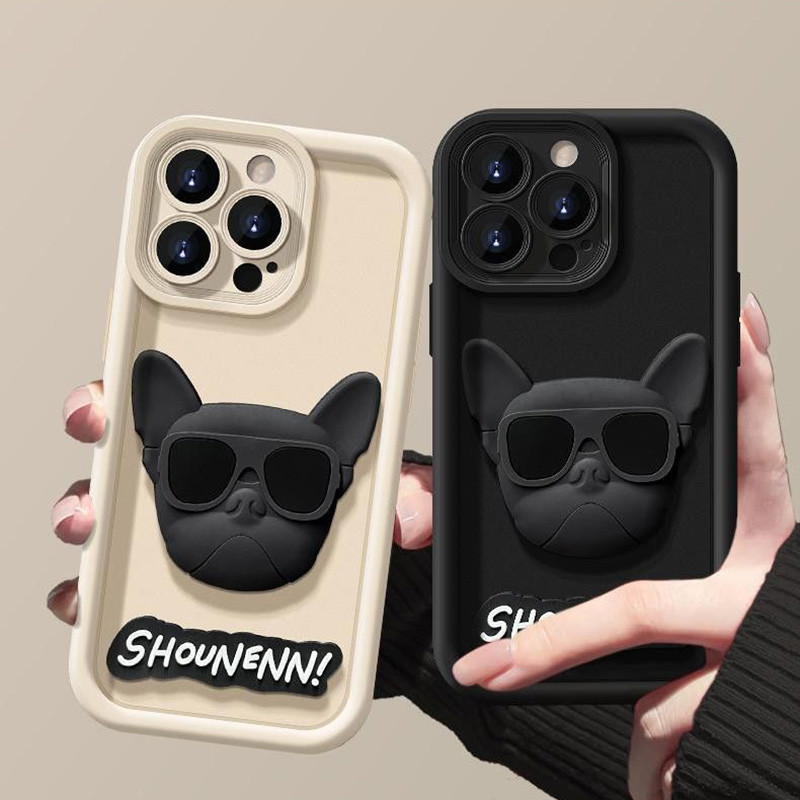 INS Capa De Celular 3D Bulldog Para Xiaomi Redmi Note 13 11 12 Pro Plus 5G Turbo 12S 11S 10S 10 9S 9 12 12C 10C 13C K70 Desenho Animado Óculos De Sol Preto À Prova De Choque Cães