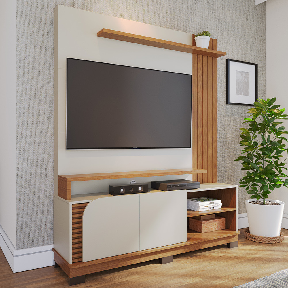 Estante Painel Para TV 65 Pol 152cm Mayer C04 Off White Matte Freijó - Lyam Decor em Oferta na Shopee