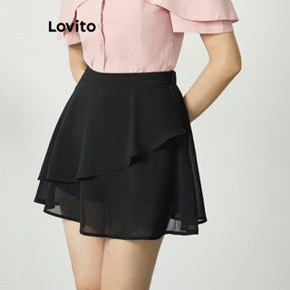 Lovito Saia Casual Lisa De Camada Dupla Para Mulheres L77ED092