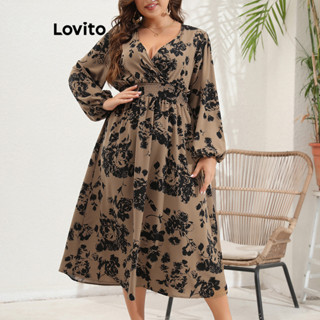 Lovito Mulheres Plus Size Curva Elegante Floral Smocked Dress LNL51194