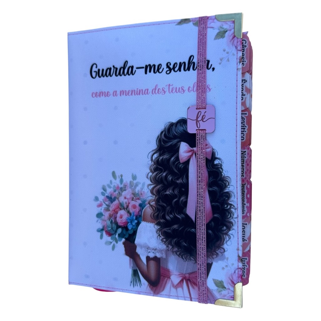 Bíblia NTLH Garota buquê 02 guarda-me Senhor com Abas Adesivas Capa dura acolchoada + elastico rosa em Oferta na Shopee