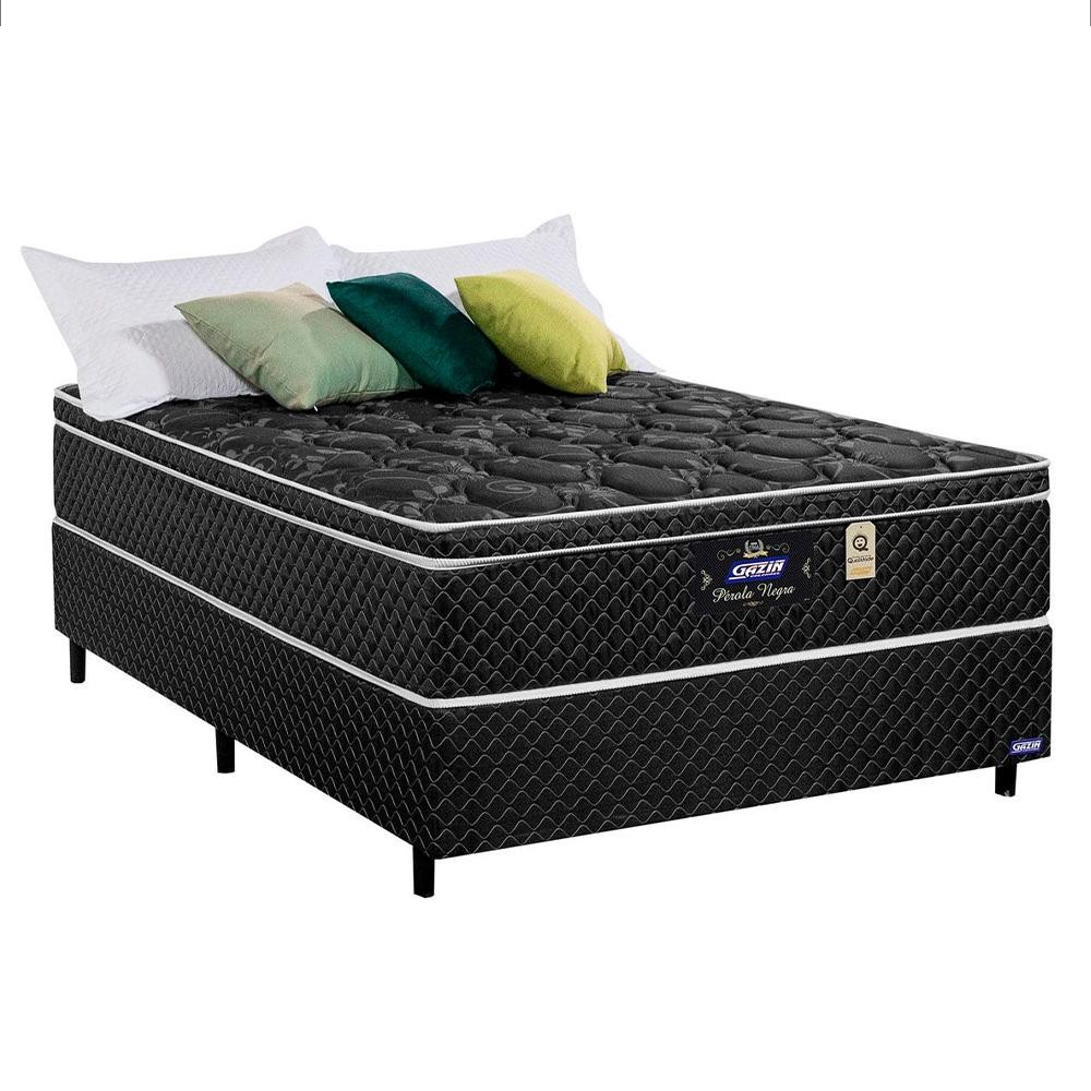 Cama Box Queen e Colchão Molas Ensacadas Gazin Perola Negra 198cm x 158cm