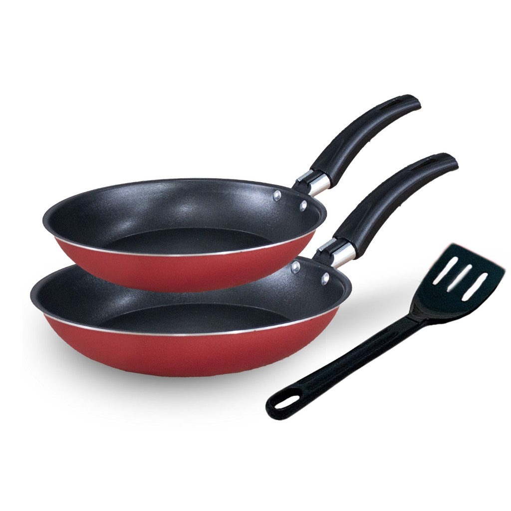 Conjunto Kit 2 Frigideiras Francesas Antiaderente Teflon + Espátula Nylon Grátis Várias Cores