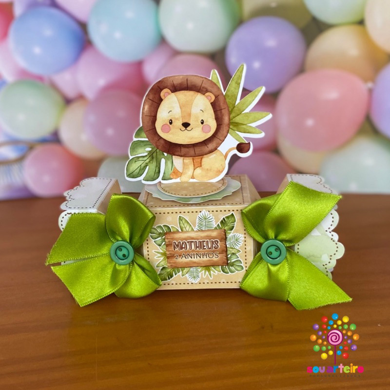 Caixa Bala lembrancinha Safari Baby 3D - Personalizado – Lembrancinha personalizada para Festa infantil - Pegue e Monte