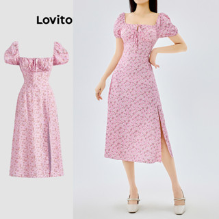 Lovito Vestido Casual Ditsy Floral drapeado franzido para mulheres L117AD073