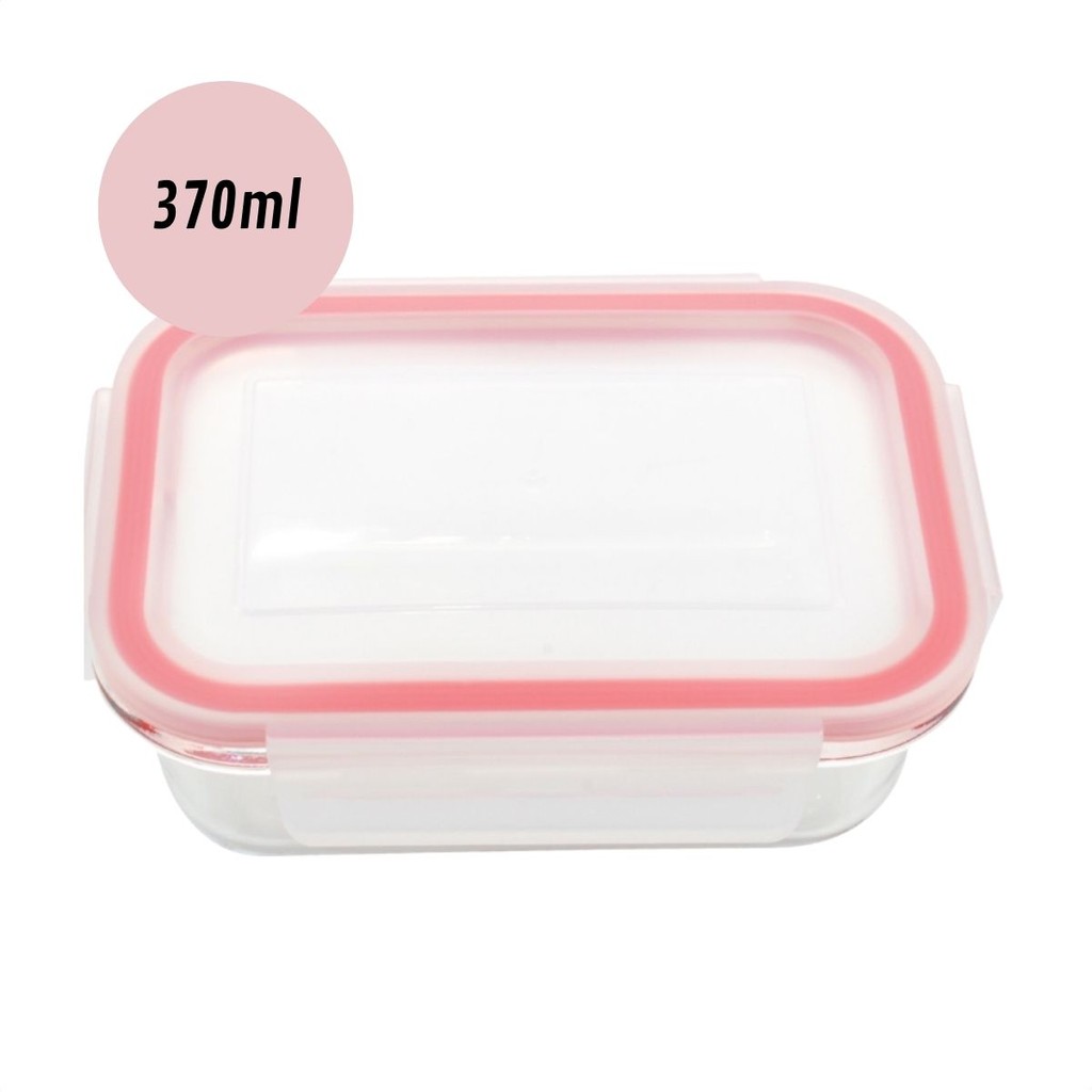 Pote Recipiente para Alimentos De Vidro Retangular Tampa Vermelha 370ml em Oferta na Shopee