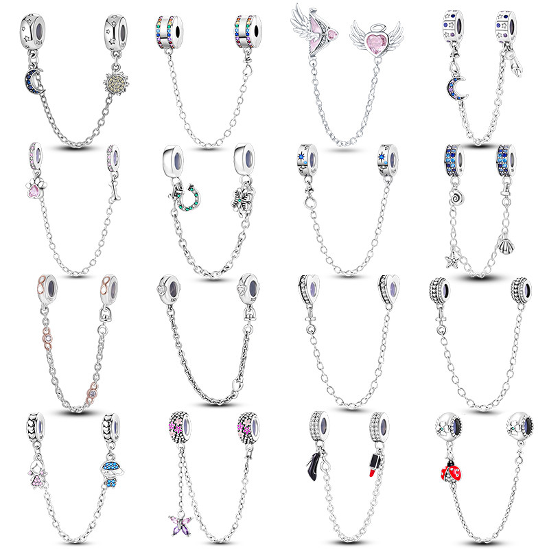 Charme berloque S925 prata corrente de segurança pingente contas adequadas para pulseira DIY jóias presente aniversário