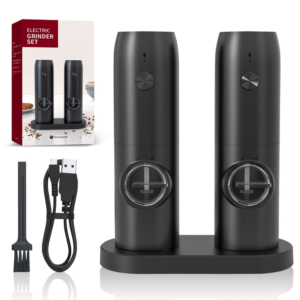 Moedor elétrico de temperos, sal e pimenta, 2 peças, ajuste automático de moagem em Oferta na Shopee