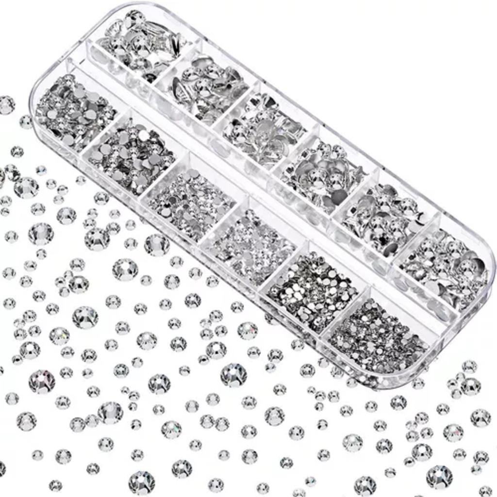 Strass Pedrinhas Brilhantes de Múltiplos Tamanhos Prata em Oferta na Shopee