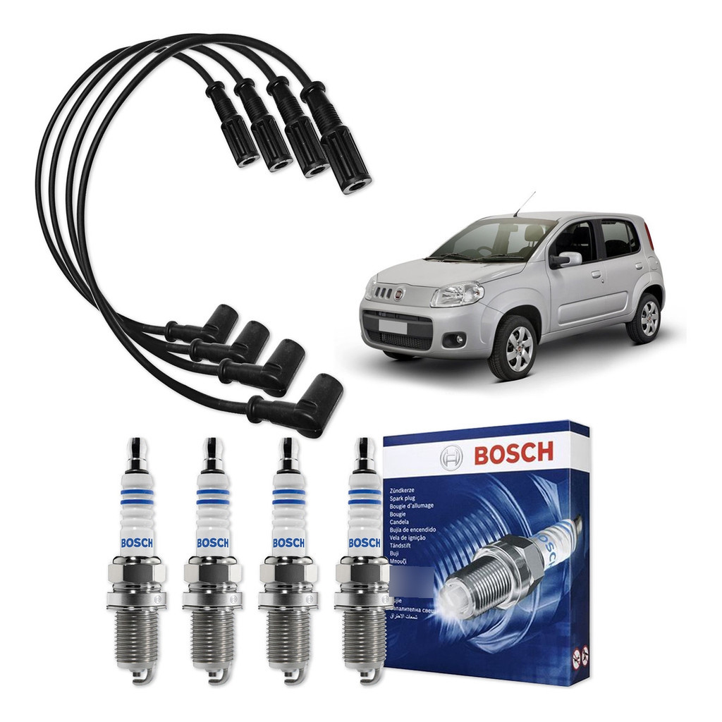 Kit Cabo E Vela de Ignição Original Bosch Fiat Uno 1.0 8V Flex 2009 A 2013