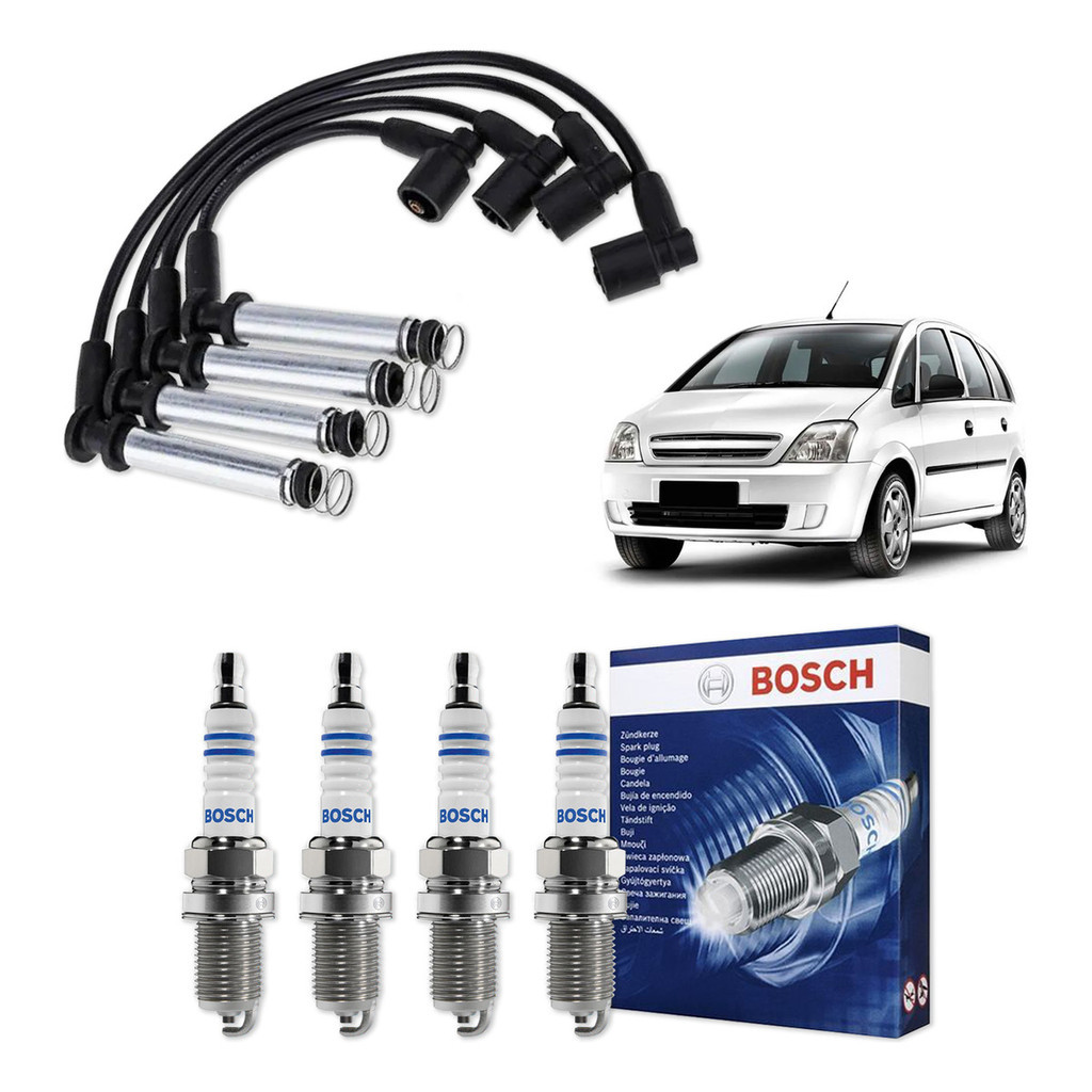Kit Cabo E Vela de Ignição Original Bosch Chevrolet Meriva 1.8 MPFI 8V 2002 A 2012