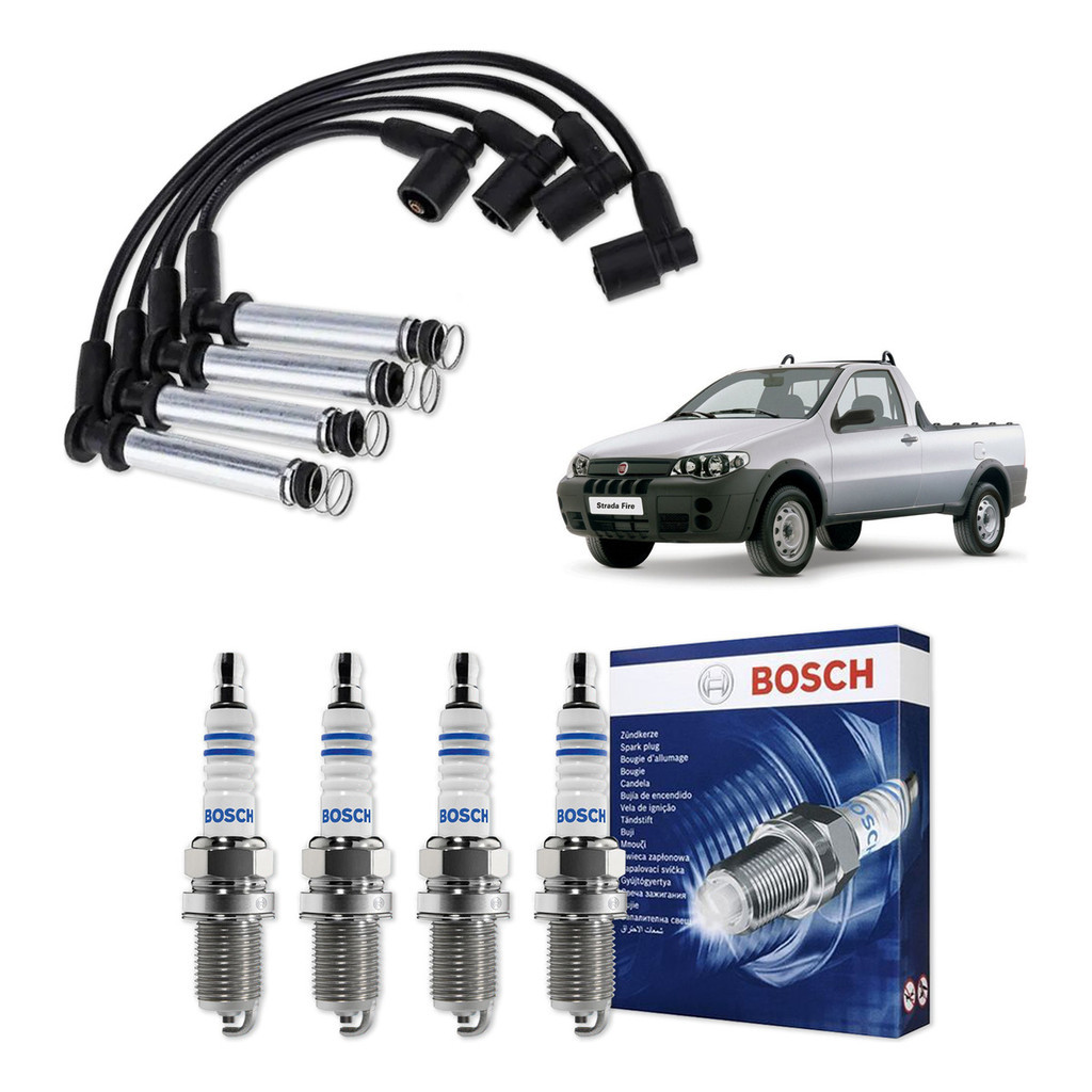 Kit Cabo E Vela de Ignição Original Bosch Fiat Strada Adventure 1.8 MPI 8V Flex 2004 A 08