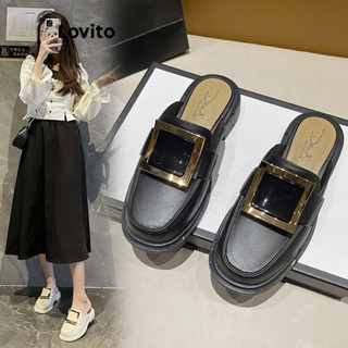 Lovito Sapatilhas Femininas Casuais De Metal Liso Geométrico Meio Slip Mulas LFA13484