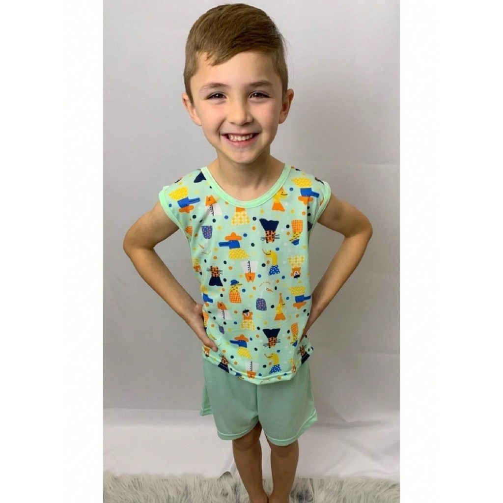 Pijama Infantil Masculino Regata  Roupa De Dormir Criança Conforto  Estampado