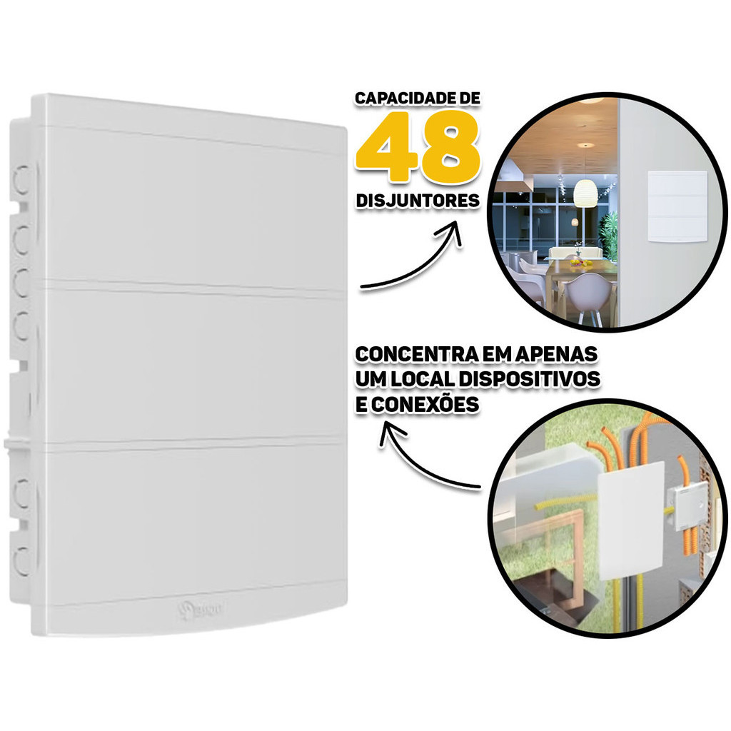 Quadro De Distribuição Slim 48 Disjuntores Sem Barramento Embutir Comercial Industrial Cor Branco Tigre