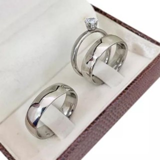 Par De Aliança De Namoro Prata Lisa 6mm + Anel Aço Inoxidável 316L Compromisso Masculino Feminino União Estável Noivado