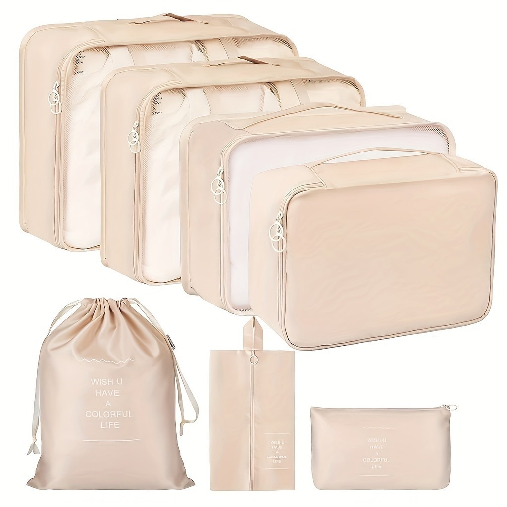 Kit 7 Peças Organizador De Viagem Sacos De Armazenamento Mala De Embalagem Portátil Bagagem Roupas Saco De Sapatos