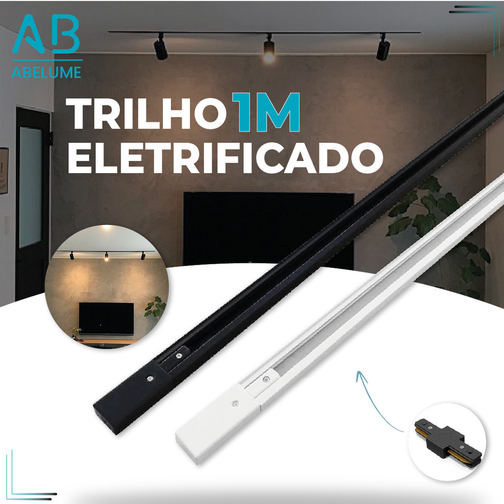 Trilho Eletrificado + Conector para Spot Trilho LED | Incluso manual de instalação | Preto ou Branco | NOVO MODELO - Home & Living