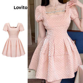 Lovito Vestido Casual De Corrente Lisa Com Pérolas Para Mulheres L76AD141
