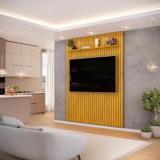 Painel para TV até 65 Polegadas Ripado DJ Móveis Trento 183 Cedro em Oferta na Shopee