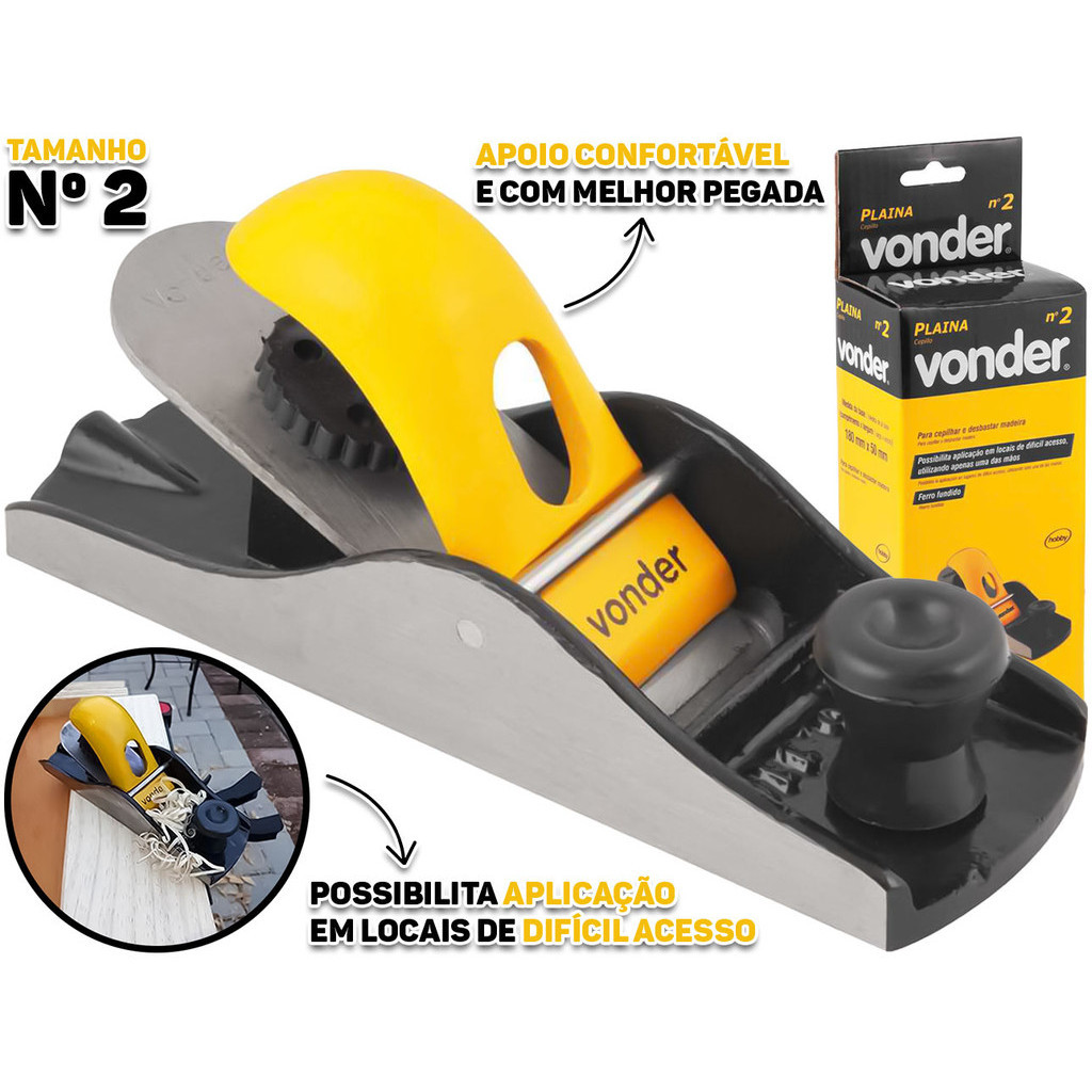 Plaina Hobby Manual Para Cepilhar E Desbastar Madeira Base Lisa Em Ferro Fundido Número 2 Lâmina De 30mm Vonder em Oferta na Shopee