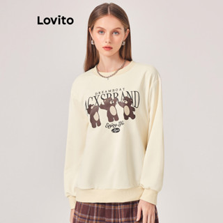 Lovito Casual Cartoon Padrão Moletom Básico De Mangas Compridas Para Mulheres LNE35015 (Damasco)