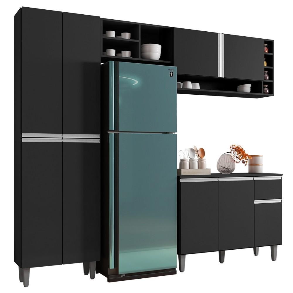 Cozinha Modulada Completa 230cm Com Balcão e Armário Aéreo Vanessa Preto Fosco - AJL Móveis em Oferta na Shopee